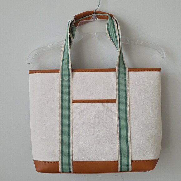 NEIMAN MARCUS |  Beach Canvas Tote Cream Green - Picture 2 of 5